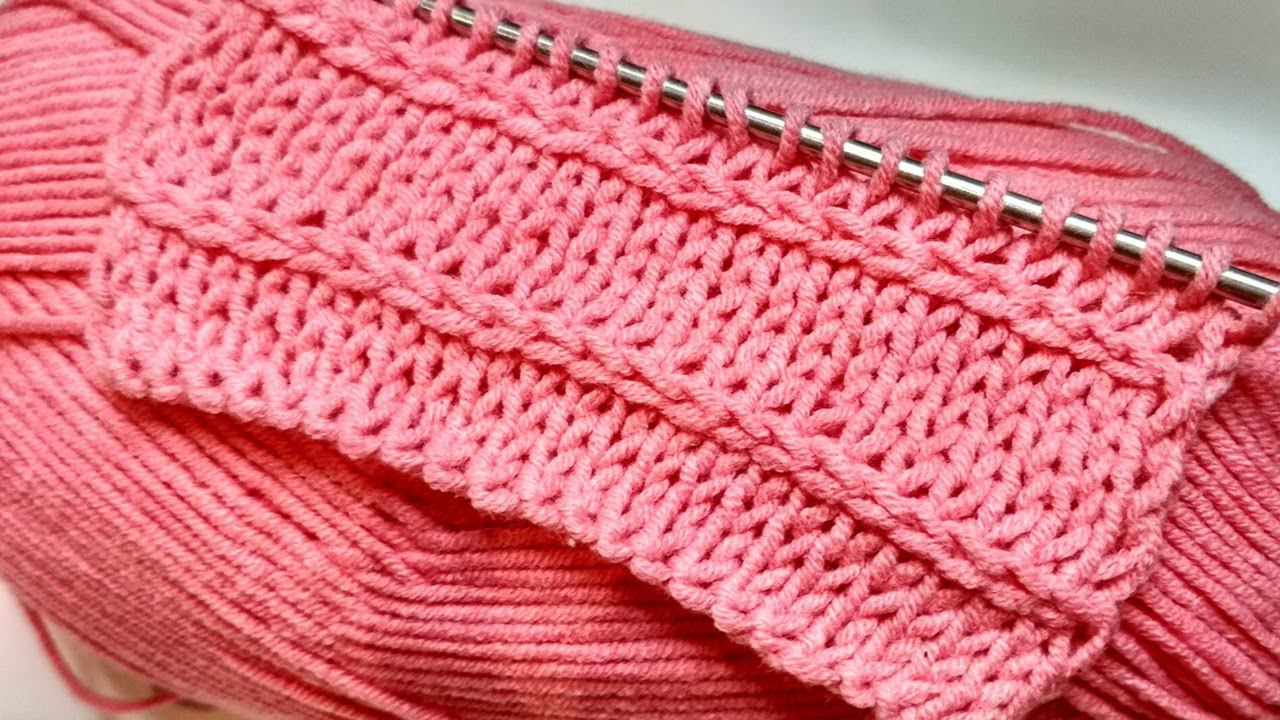 Горизонтальная цепочка из лицевых петель. Простой узор спицами смотреть онлайн