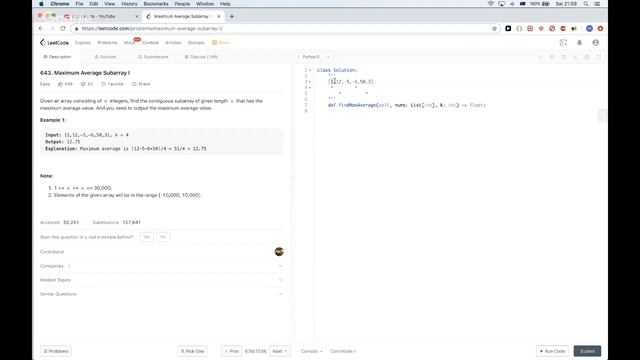 Leetcode 643. Maximum Average Subarray I смотреть онлайн