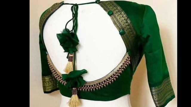 Simple And Trendy Green Colour Blouse Back Neck Designs | Shazela Fashion
