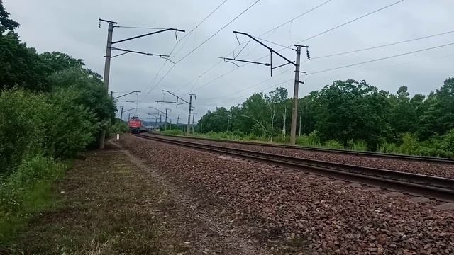 Электровоз ЭП1-275 со скорым поездом №008Н Омск-Владивосток летним днём на Транссибирской магистрал смотреть онлайн