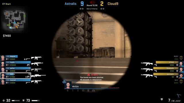 CS:GO POV Demo Astralis device (25/13) vs Cloud9 (de_mirage) смотреть онлайн