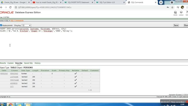 how to insert data in table in oracle 10g _XE.exe (video-2) смотреть онлайн