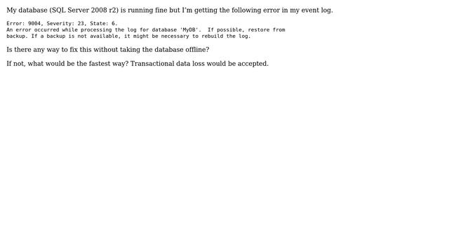 Databases: Fixing an error 9004 without taking the database offline (2 Solutions!!) смотреть онлайн