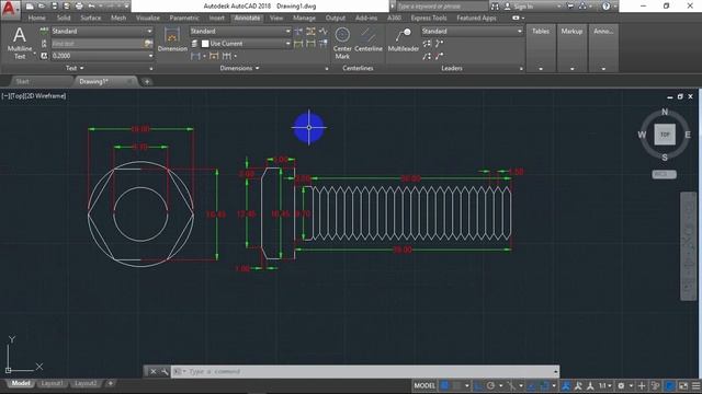 AutoCAD 2D, How To Draw Bolt And Nut, AutoCAD Training Part1