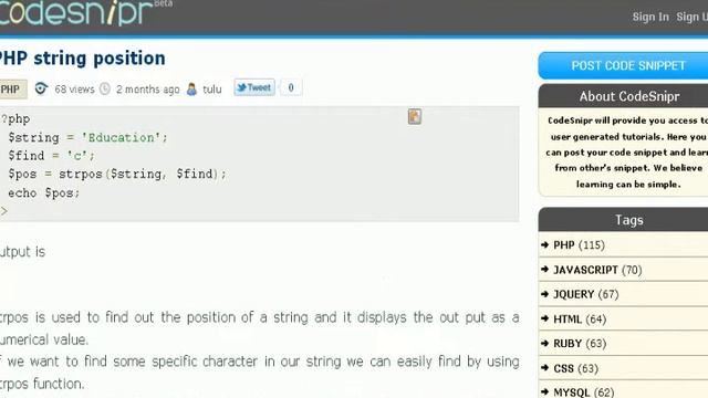 PHP Tutorial : string position смотреть онлайн