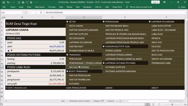 Menu dan Modul Excel Akuntansi BUMDes Produksi Hasil Pertanian-Kerajinan смотреть онлайн