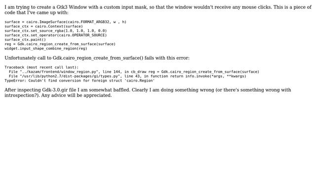 Ubuntu: Creating a Gtk window with input shape mask in python смотреть онлайн