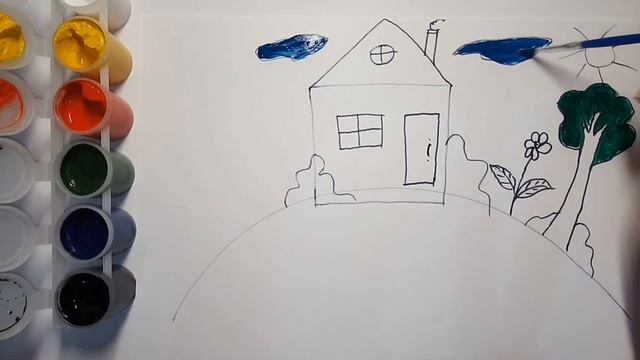 Учим Цвета для детей/ Как Нарисовать Домик/ Учимся Рисовать с Акварельными Красками смотреть онлайн