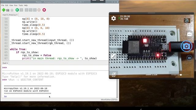 ESP32-C3/MicroPython multithreading exercise, get user input un-blocked using _thread. смотреть онлайн