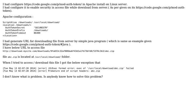 (8)Exec format error: exec of ' /usr/local/download/abc.zip' when access file through apache смотреть онлайн