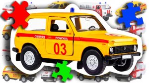 Разные машинки СКОРОЙ МЕДИЦИНСКОЙ ПОМОЩИ. Собираем Пазл с Рыжим Ёжиком