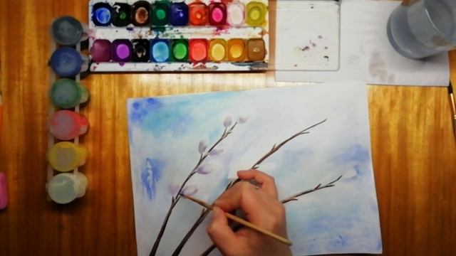 Рисуем вербу/верба акварелью