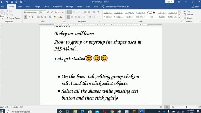 How to group or ungroup shapes in MS-Word... смотреть онлайн