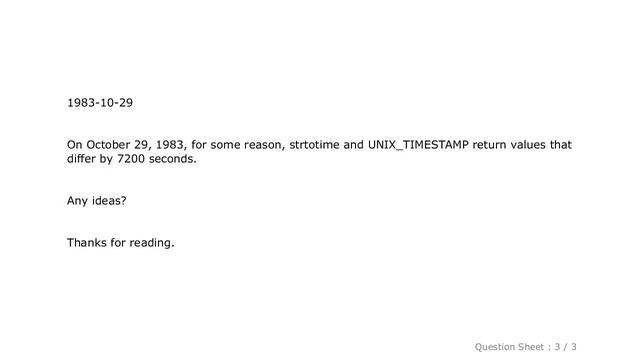 MySQL : Why do PHP and MySQL unix timestamps diverge on 1983-10-29? смотреть онлайн