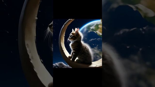 котёнок сидит на Луне и смотрит на Землю смотреть онлайн