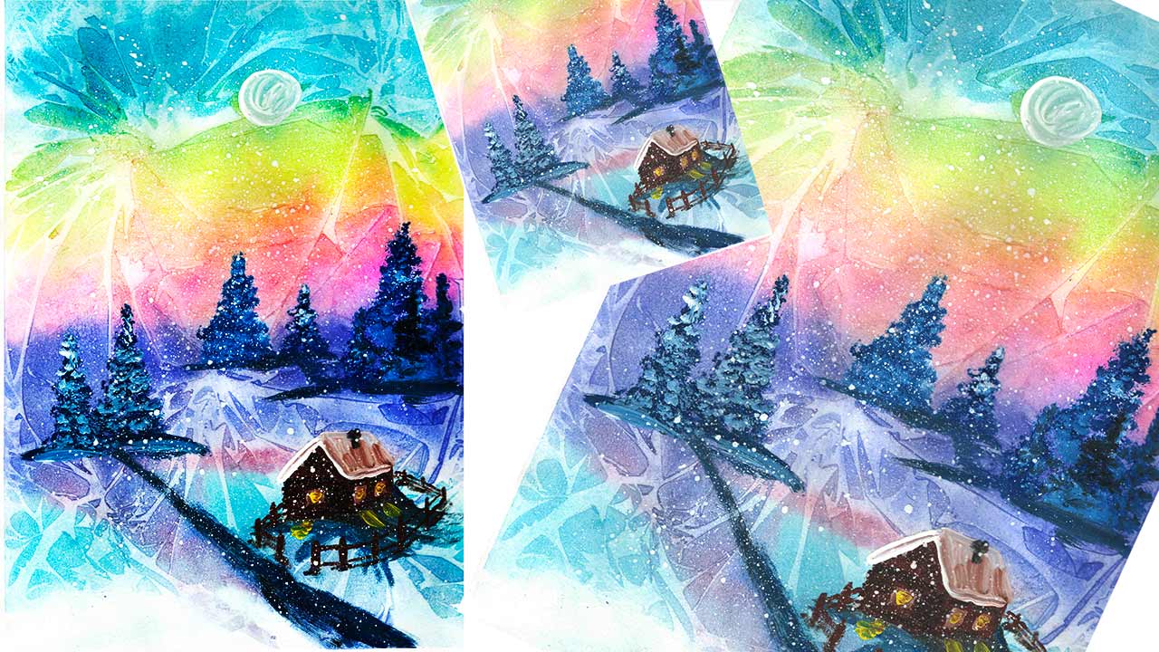 Как нарисовать деревенский пейзаж. Рисуем зиму в деревне. Зима в деревне красками. Зимний рисунок смотреть онлайн