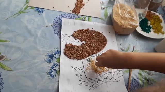 Осенняя аппликация грибок из крупы. смотреть онлайн