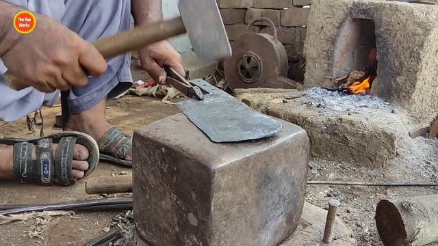 Master Blacksmith Making A Super Sharp Meat Cleaver From An Old Spring Leaf - The Top Works