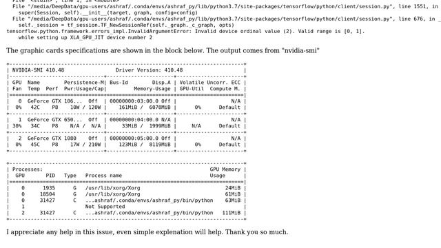 "Invalid device ordinal value (2). Valid range is [0, 1]. while setting up XLA_GPU_JIT device... смотреть онлайн
