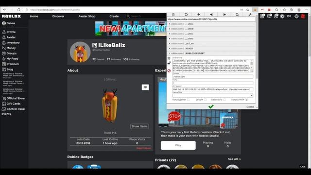 Как использовать куки, для входа в аккаунт(Roblox) смотреть онлайн