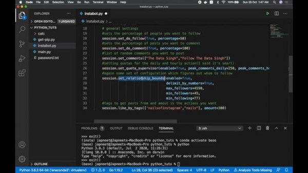 Instagram Bot for Like Follow and Comment using Python from Scratch | Instagram growth bot  [Hindi]