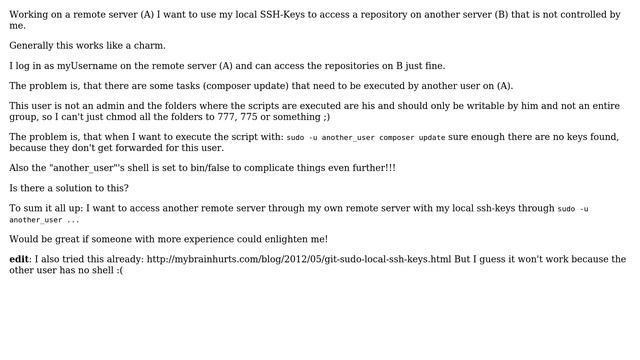 SSH Agent-Forwarding works, but what about sudo -u username no shell/ permissions? composer смотреть онлайн