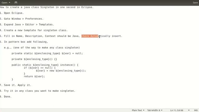 How to create a class Singleton in one second in Eclipse смотреть онлайн