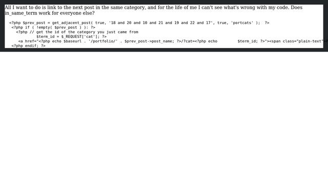 Wordpress: get_adjacent_post - in same term not working смотреть онлайн