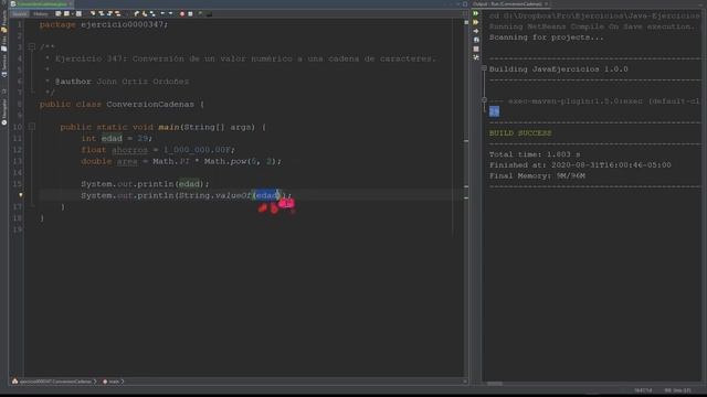 Java Ejercicio: 347 Convertir Valor Numérico a Cadena de Caracteres con la Función String.valueOf() смотреть онлайн