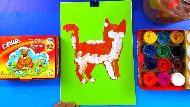 Как нарисовать КОШКУ красками гуашь - урок рисования от РыбаКит смотреть онлайн