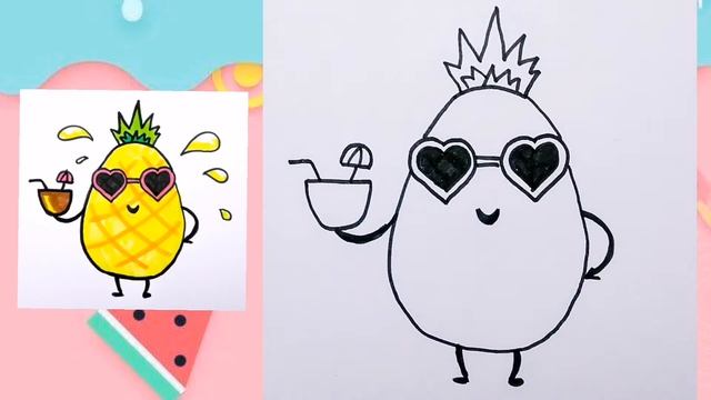 Как нарисовать ананас. Рисуем с детьми. смотреть онлайн