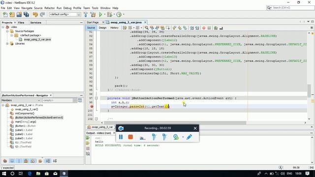 Netbeans Java Coding tutorial to swap two numbers using third variable смотреть онлайн