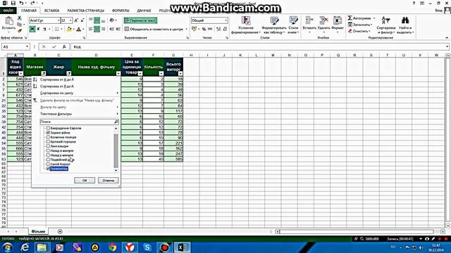 Excel 2013 ( Фильтр) смотреть онлайн
