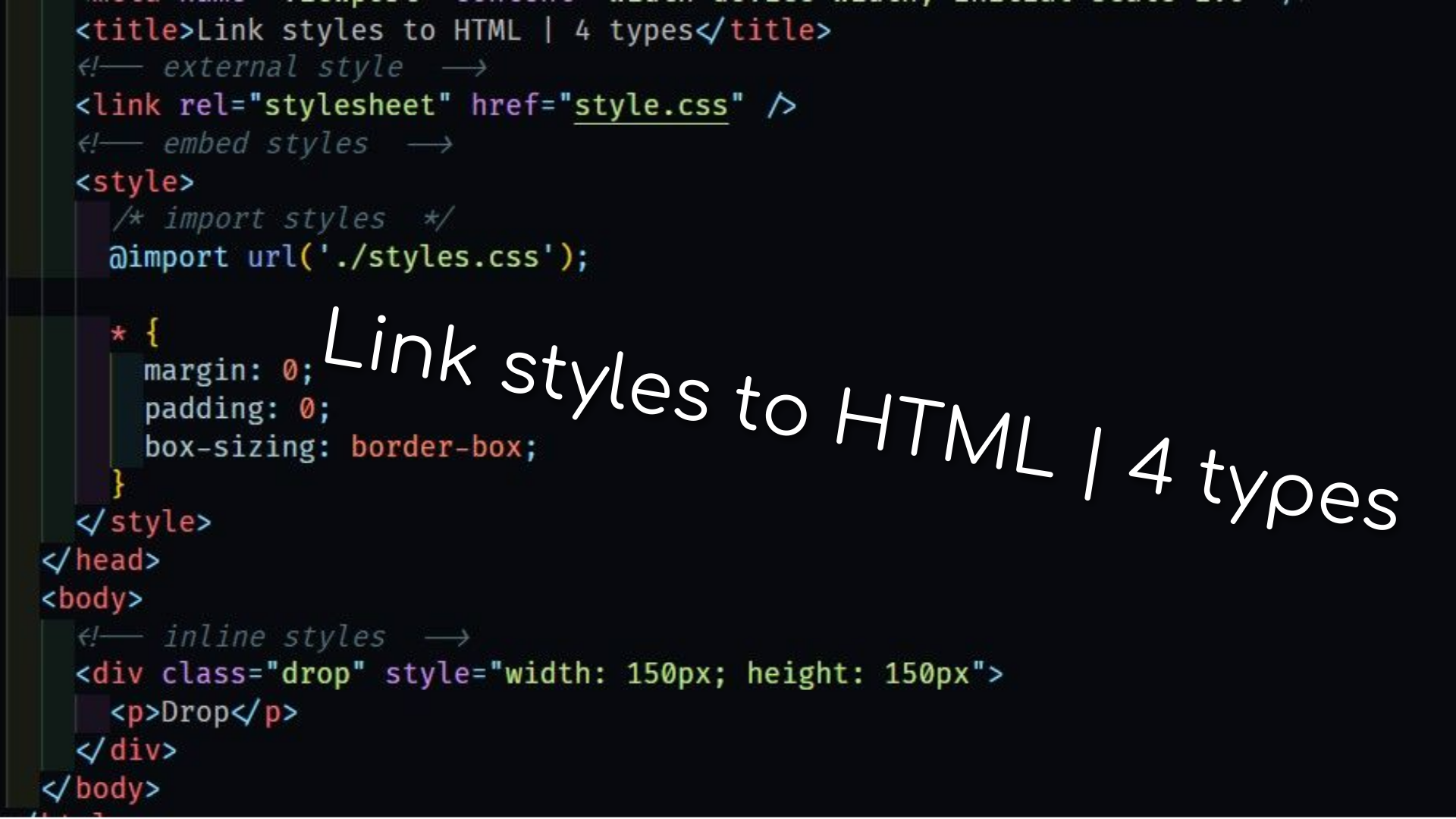 Подключение стилей в html файл | Link styles to HTML | 4 types | html css смотреть онлайн