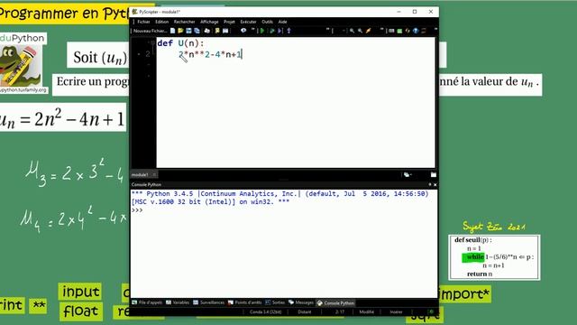PYTHON au BAC Term et prem Spé Maths Les Bases Termes d'une suite définie explicitement TOUT смотреть онлайн