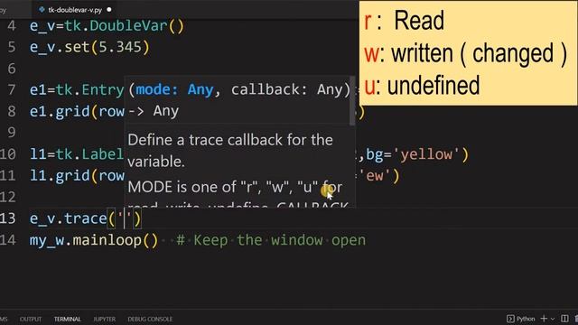 Tkinter DoubleVar() get(), set(), trace() methods to manage data and trigger call back functions смотреть онлайн