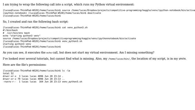 Bash script for running python virtual environment does not execute смотреть онлайн