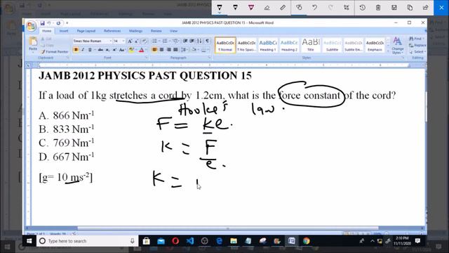 JAMB 2012 PHYSICS PAST QUESTION 15 Hooke's Law смотреть онлайн