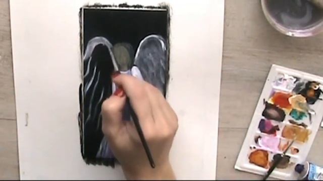 Рисунок ангел. Акрил. Поталь. Картина акрилом и золотом.