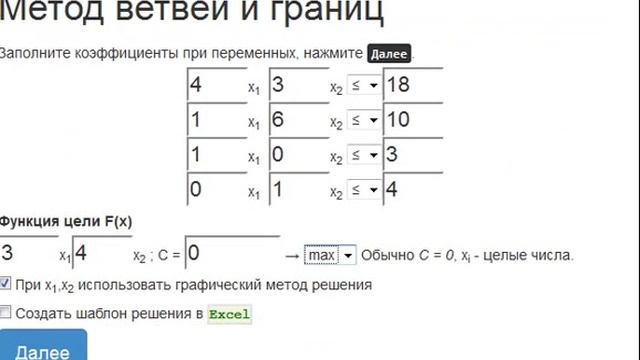 Решение задачи целочисленного программирования методом ветвей и границ смотреть онлайн