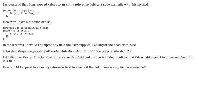 Drupal: Programmatically append values to entity reference field of node with a dynamic field name смотреть онлайн