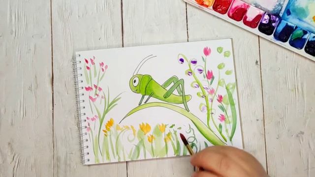 Рисуем кузнечика акварелью смотреть онлайн