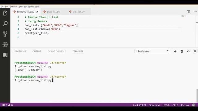 #49 Python Tutorial | Remove Item In List Using Remove Method (HINDI) смотреть онлайн