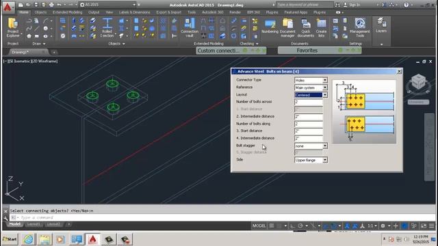 AUTOCAD ADVANCE STEEL 2015 TUTORIAL (response 2 holes in beams) смотреть онлайн