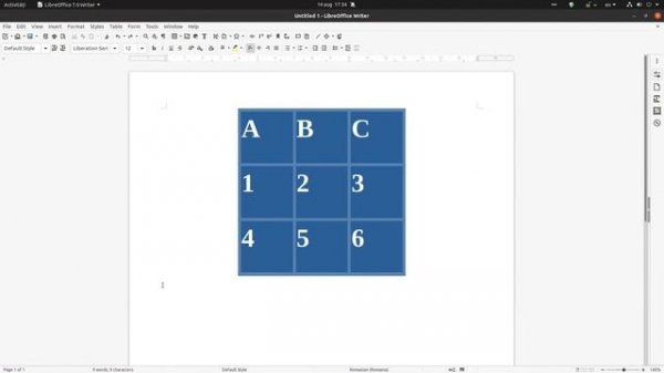 How to align vertical or horizontal the cells of a table in LibreOffice Writer
