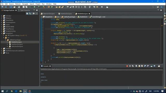 Bubble Sort, Selection Sort, Insertion Sort Java Progam смотреть онлайн
