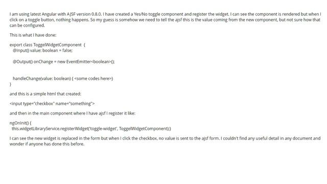 customized widget doesn't return a value to Angular Json Schema Form (ajsf) (1 answer) смотреть онлайн