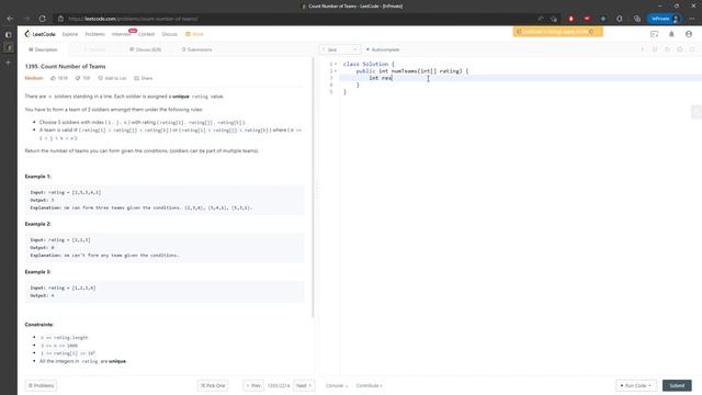 LeetCode 1395 | Count Number of Teams | 3 Pointers | Java смотреть онлайн