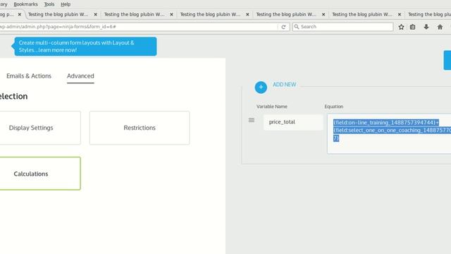 learning calculations with WordPress plugin Ninja Forms 3.0 смотреть онлайн