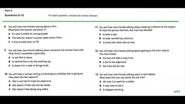 B1 Preliminary (PET) Listening Test 3 with answers (new format)